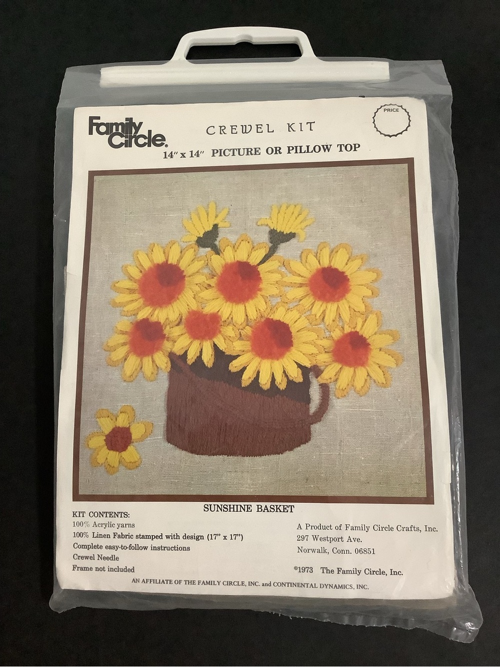 Vintage 1973 Family Circle Crewel Kit 'Sunshine Basket' , Sealed Package